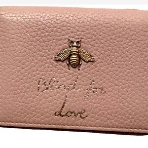 Gucci Pink Leather Wallet with Gold Bee Accent